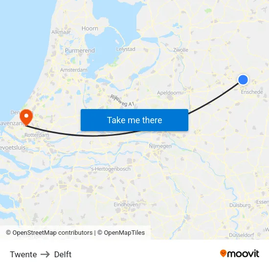 Twente to Delft map
