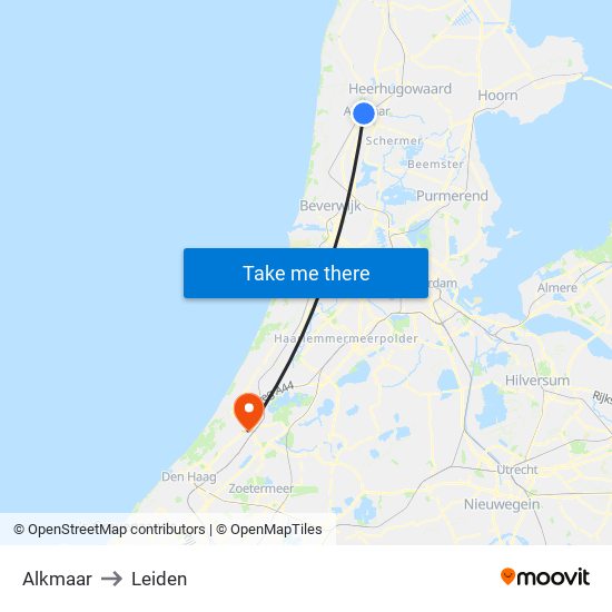 Alkmaar to Leiden map