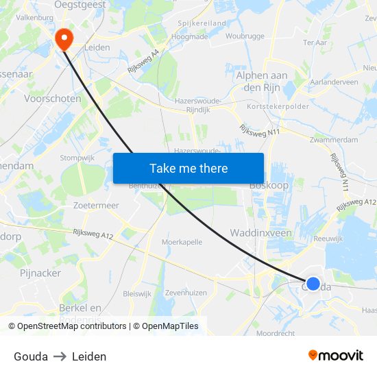 Gouda to Leiden map