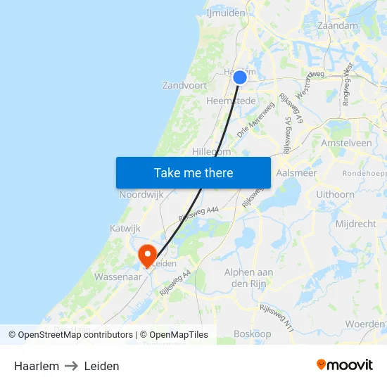 Haarlem to Leiden map