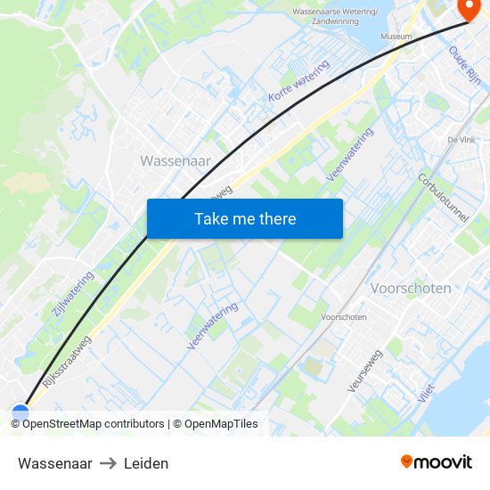 Wassenaar to Leiden map