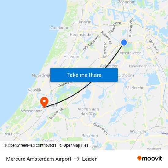 Mercure Amsterdam Airport to Leiden map