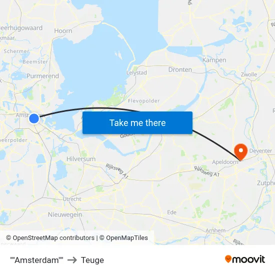 "Amsterdam" to Teuge map