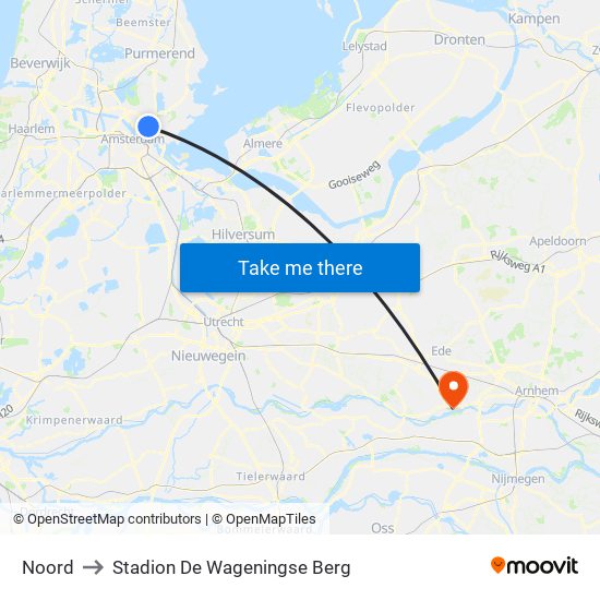 Noord to Stadion De Wageningse Berg map