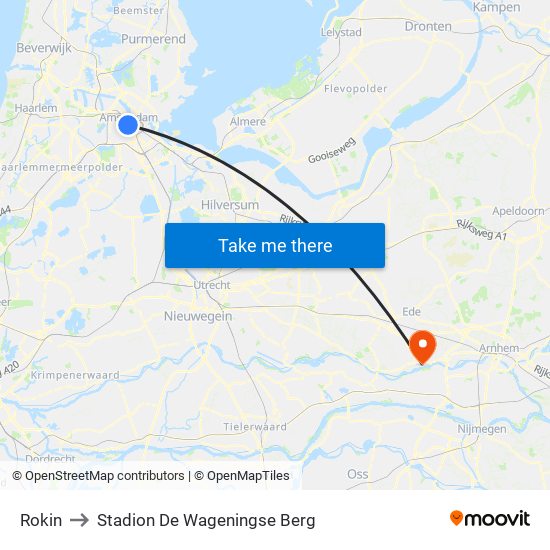 Rokin to Stadion De Wageningse Berg map