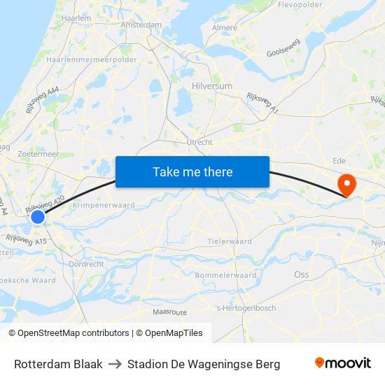 Rotterdam Blaak to Stadion De Wageningse Berg map