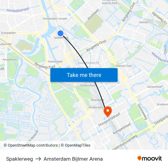 Spaklerweg to Amsterdam Bijlmer Arena map