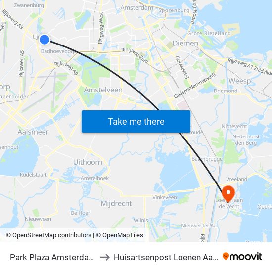 Park Plaza Amsterdam Airport to Huisartsenpost Loenen Aan De Vecht map