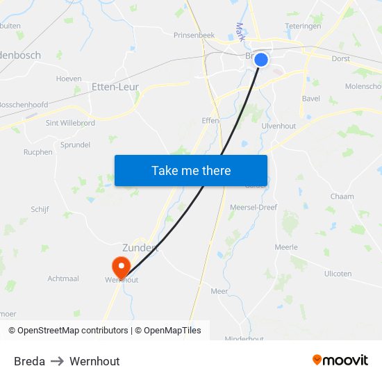 Breda to Wernhout map