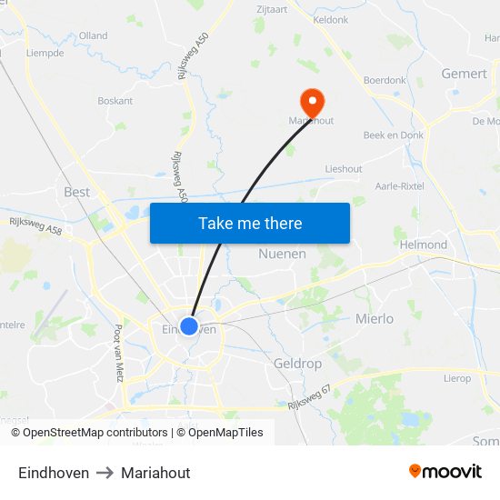 Eindhoven to Mariahout map