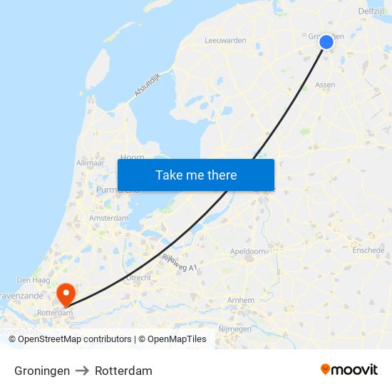 Groningen to Rotterdam map