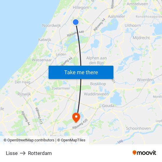 Lisse to Rotterdam map