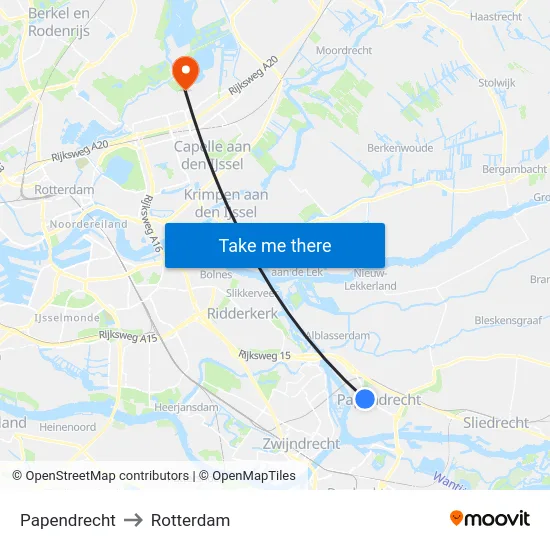 Papendrecht to Rotterdam map