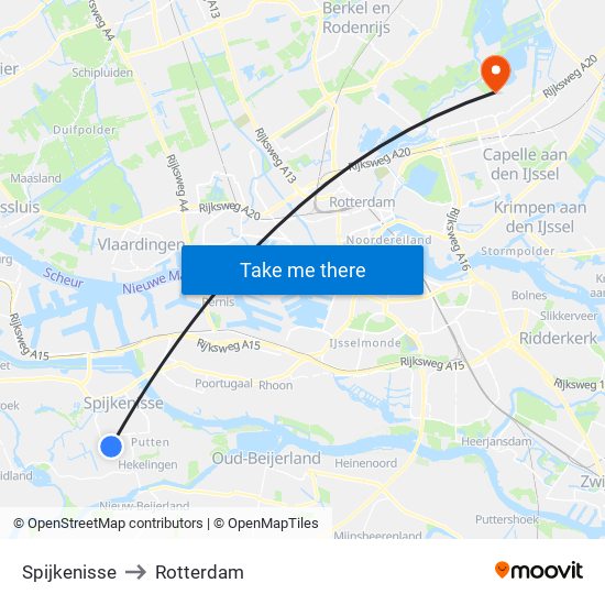 Spijkenisse to Rotterdam map