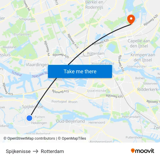 Spijkenisse to Rotterdam map