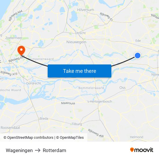 Wageningen to Rotterdam map