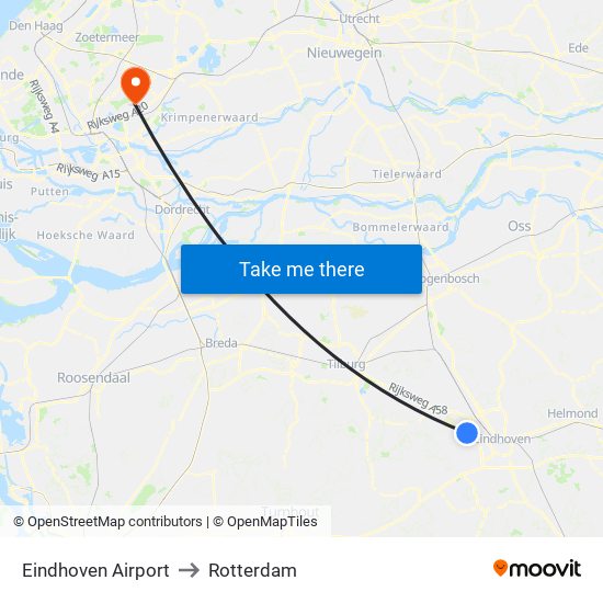 Eindhoven Airport to Rotterdam map