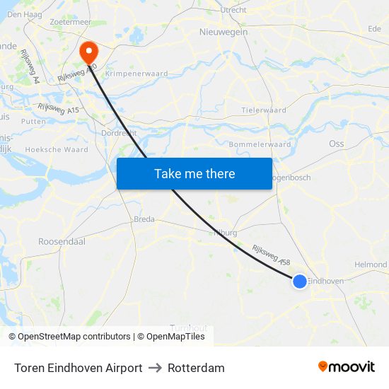 Toren Eindhoven Airport to Rotterdam map