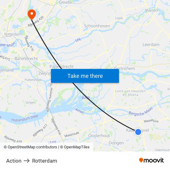 Action Kaatsheuvel to Rotterdam map