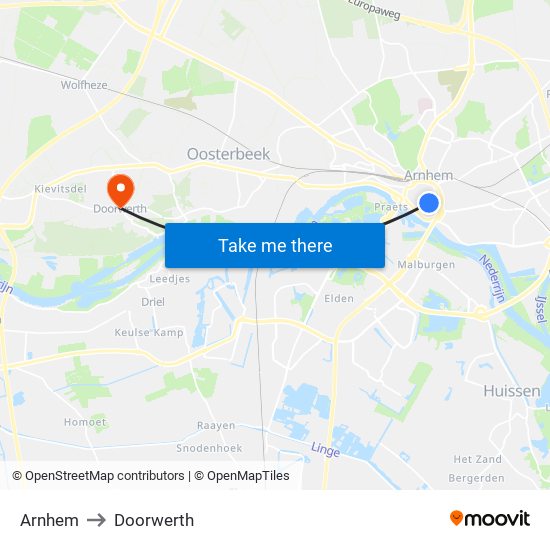 Arnhem to Doorwerth map