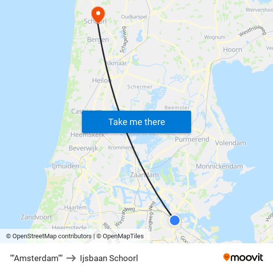 ""Amsterdam"" to Ijsbaan Schoorl map