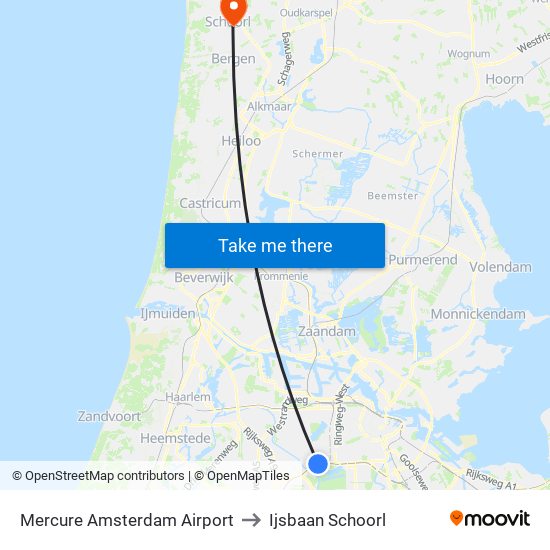 Mercure Amsterdam Airport to Ijsbaan Schoorl map