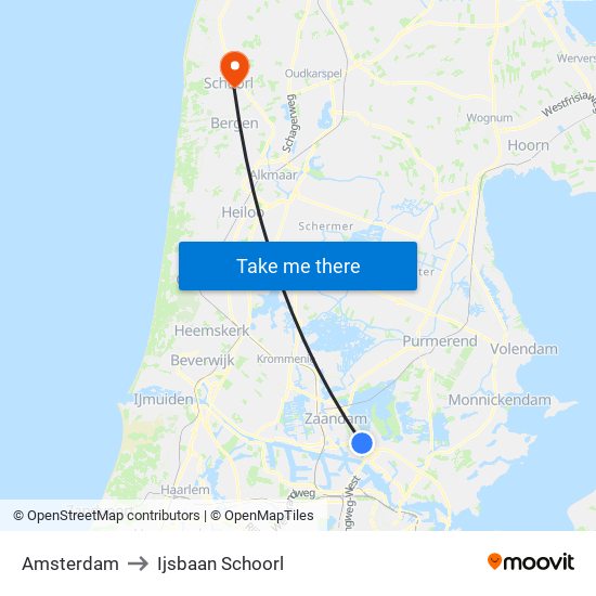 Amsterdam to Ijsbaan Schoorl map