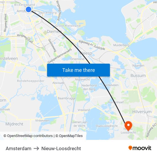 Amsterdam to Nieuw-Loosdrecht map