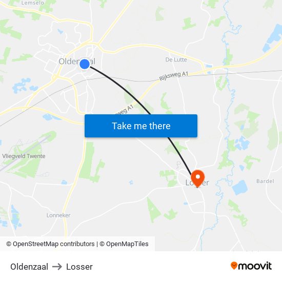 Oldenzaal to Losser map