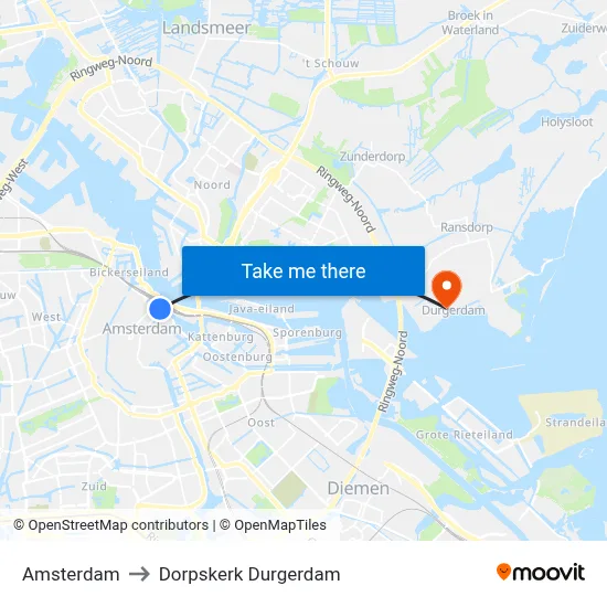 Amsterdam to Dorpskerk Durgerdam map