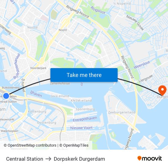 Centraal Station to Dorpskerk Durgerdam map