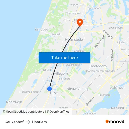 Keukenhof to Haarlem map