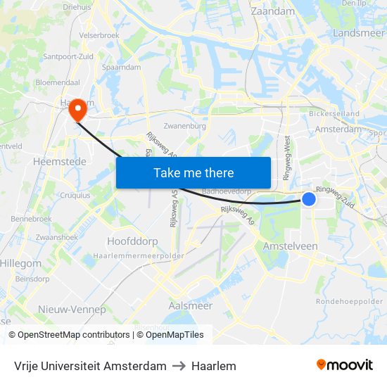 Vrije Universiteit Amsterdam to Haarlem map