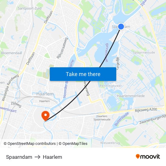 Spaarndam to Haarlem map