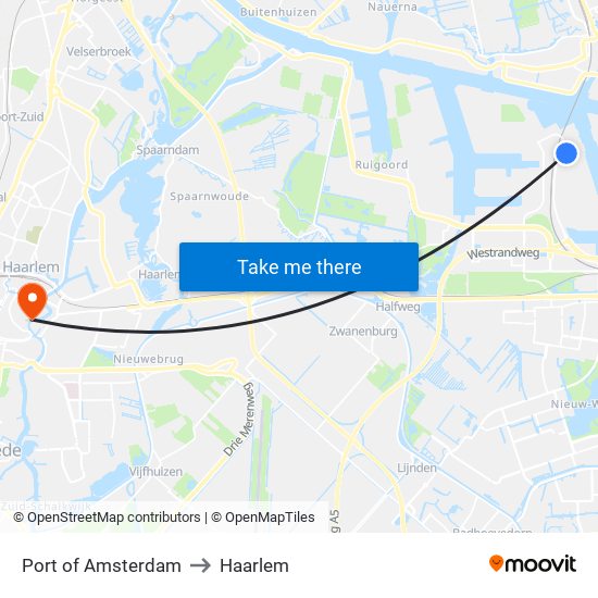 Port of Amsterdam to Haarlem map