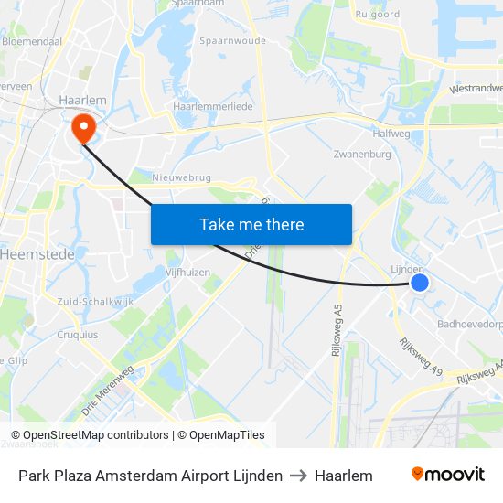 Park Plaza Amsterdam Airport Lijnden to Haarlem map