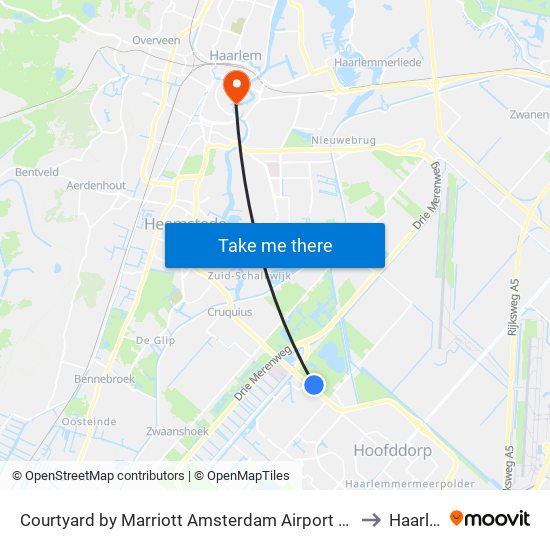 Courtyard by Marriott Amsterdam Airport Hoofddorp to Haarlem map