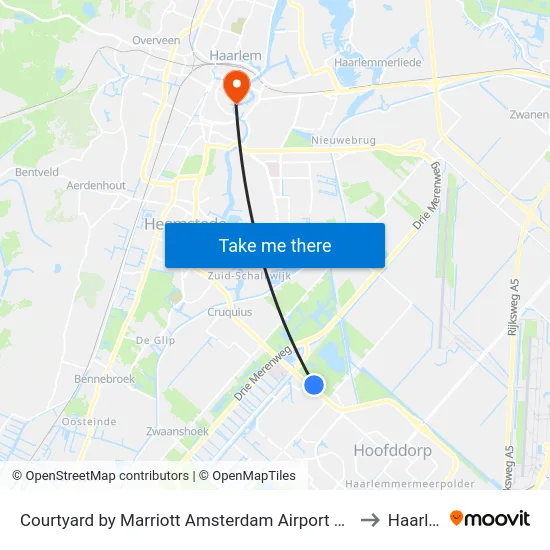 Courtyard by Marriott Amsterdam Airport Hoofddorp to Haarlem map