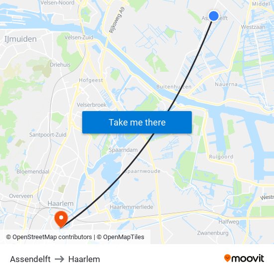 Assendelft to Haarlem map