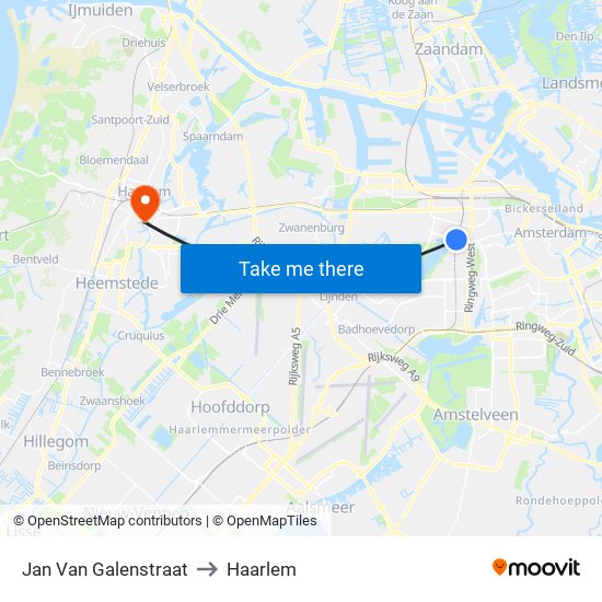 Jan Van Galenstraat to Haarlem map
