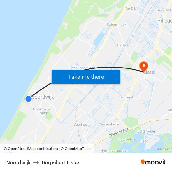 Noordwijk to Dorpshart Lisse map