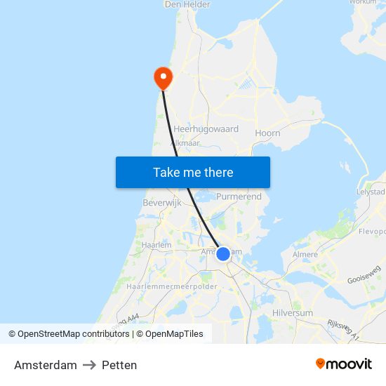 Amsterdam to Petten map