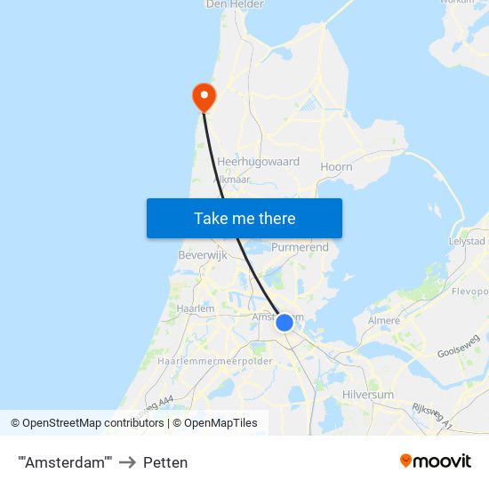 ""Amsterdam"" to Petten map