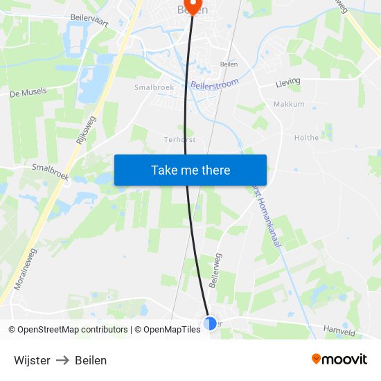 Wijster to Beilen map