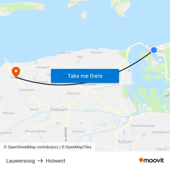 Lauwersoog to Holwerd map