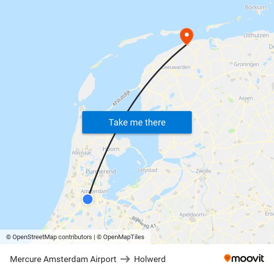 Mercure Amsterdam Airport to Holwerd map