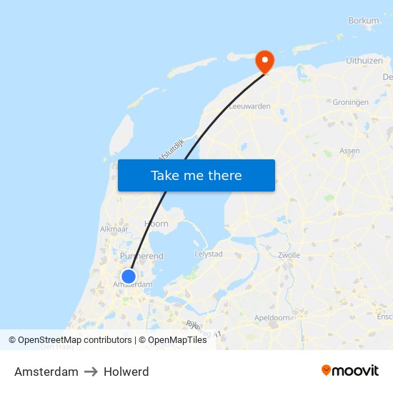 Amsterdam to Holwerd map
