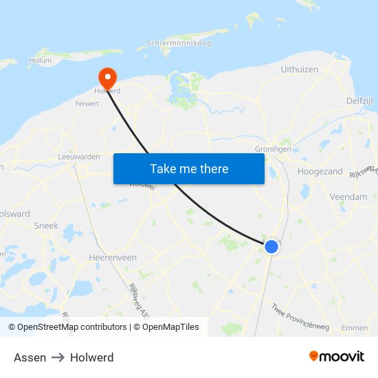 Assen to Holwerd map
