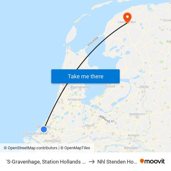 'S-Gravenhage, Station Hollands Spoor (Perron A) to Nhl Stenden Hogeschool map