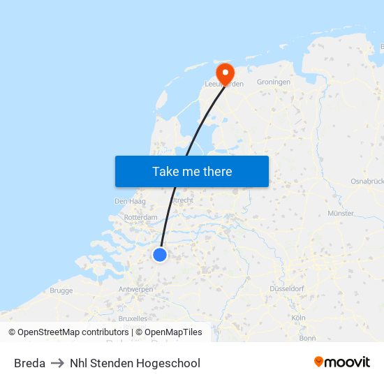 Breda to Nhl Stenden Hogeschool map